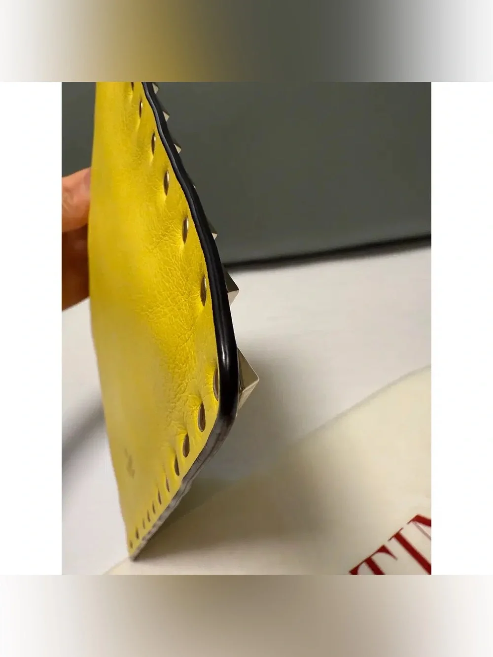 Valentino Garavani Yellow Rockstud Leather Clutch